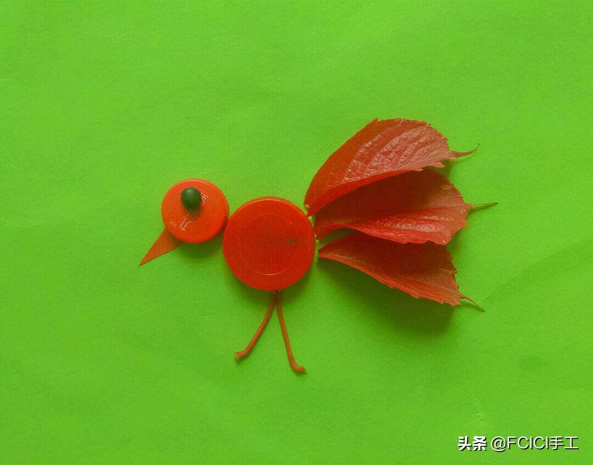 秋天落叶拼成的动物,树叶创意手工动物