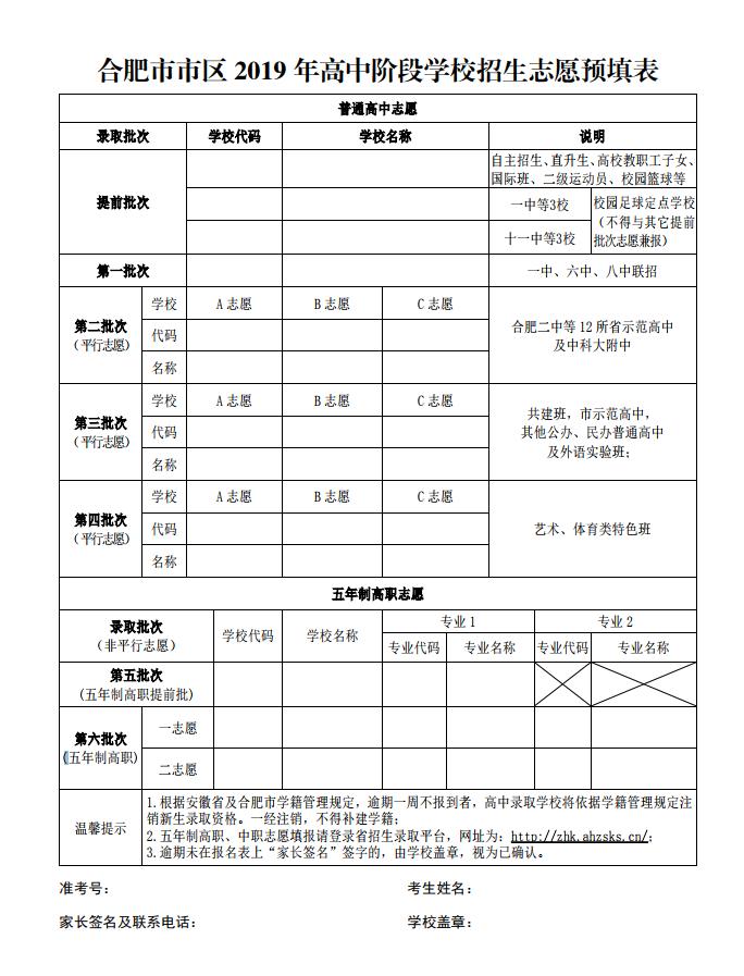 合肥中考补录可以填几个志愿,合肥肥西中考志愿填报