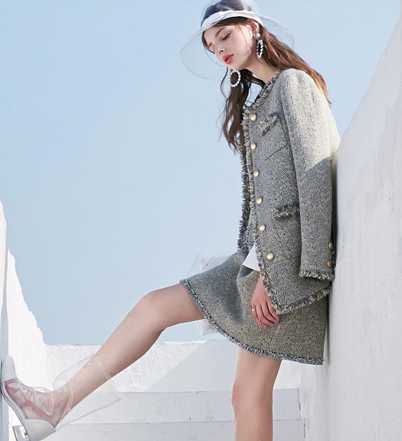 粗花呢一套搭配,气质粗花呢