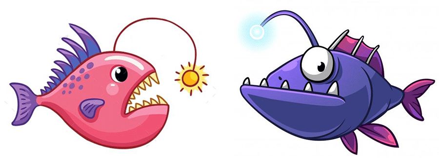 大嘴灯笼鱼儿童画,灯笼鱼折纸儿童画