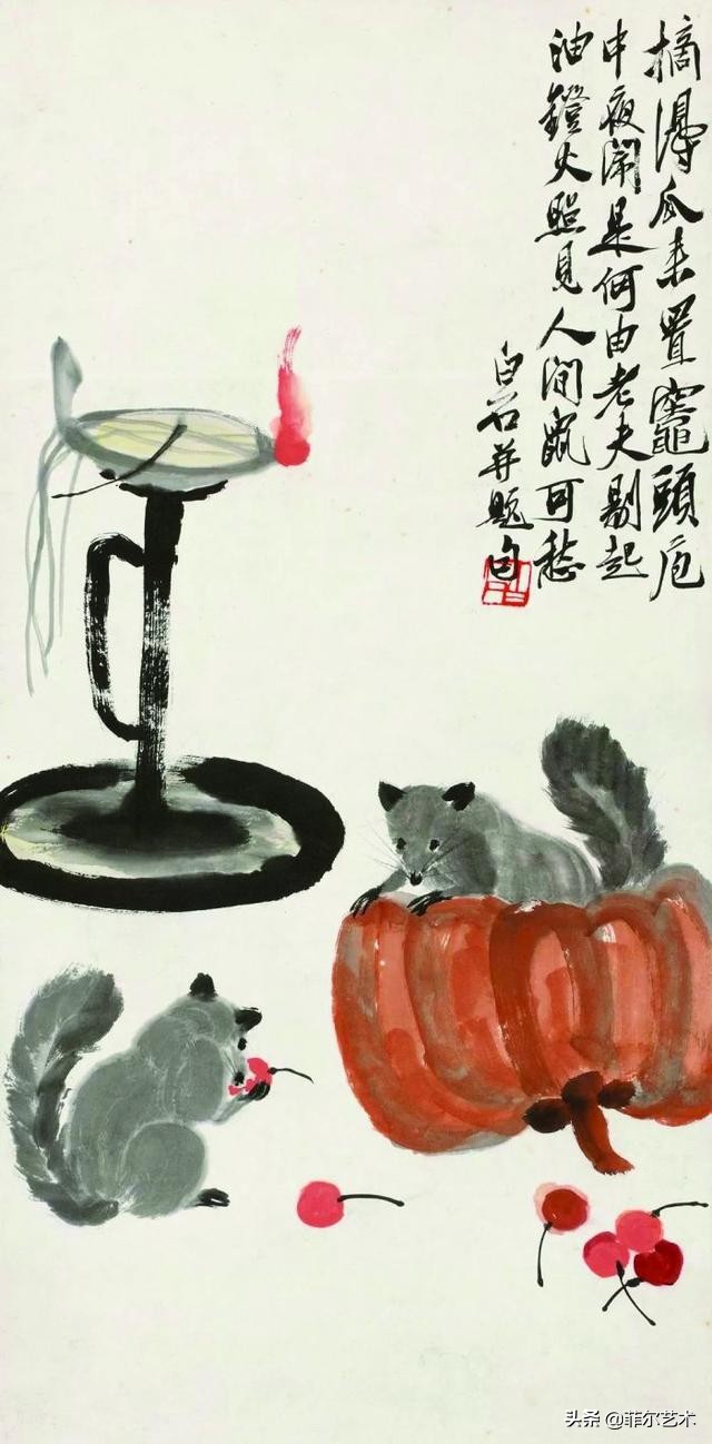 齐白石100幅精品瓜鼠图,齐白石鼠画作品欣赏