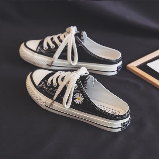 秋冬季平底小雏菊板鞋,小雏菊帆布鞋女韩版板鞋