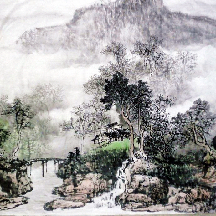 杨昌林山水画,现代水墨林溪山水画