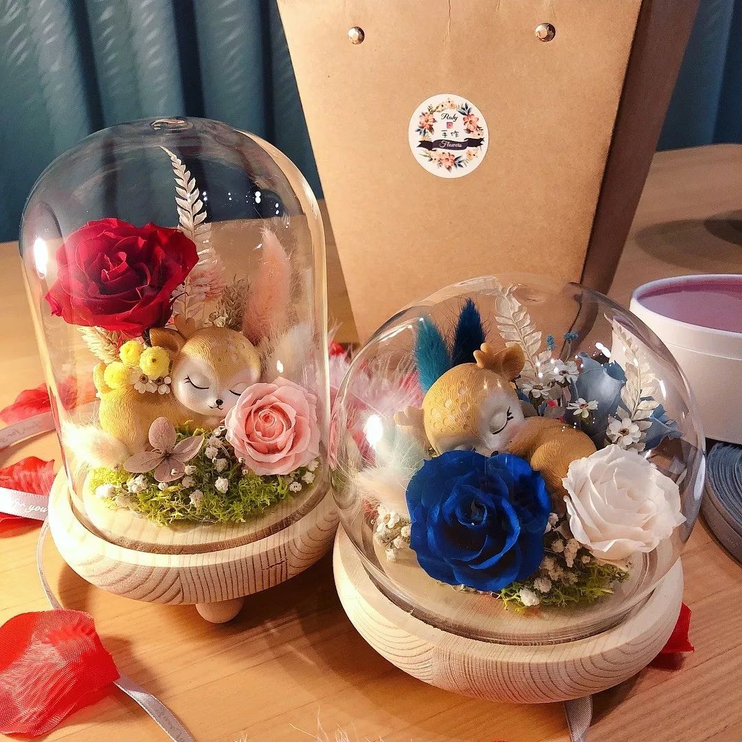 新款永生花玻璃罩,玻璃罩永生花手工diy制作