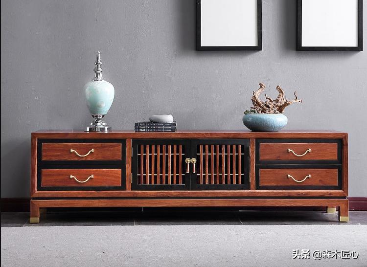 新中式红木电视柜配什么电视墙,高档红木中式客厅电视柜图片