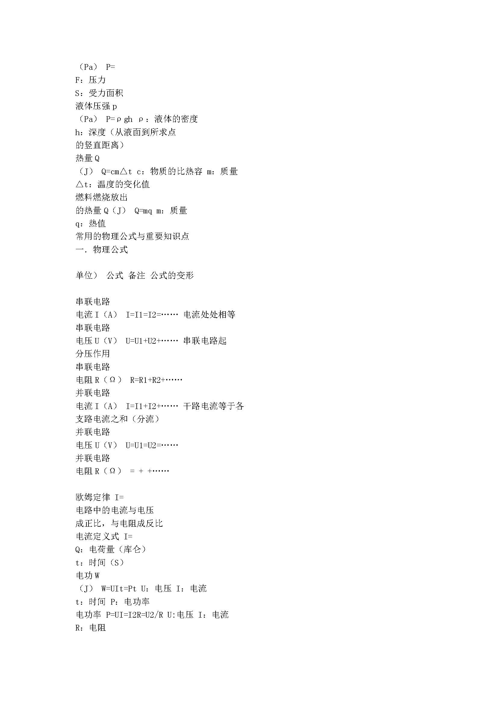 常用物理公式大全及复习方法,常用物理公式大全