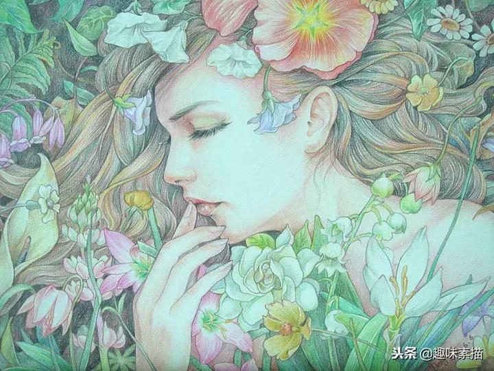 超精细彩铅人像素描,简单又漂亮的彩铅插画