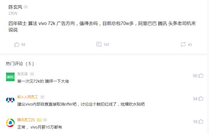 硕士求助,vivo算法工程师薪资