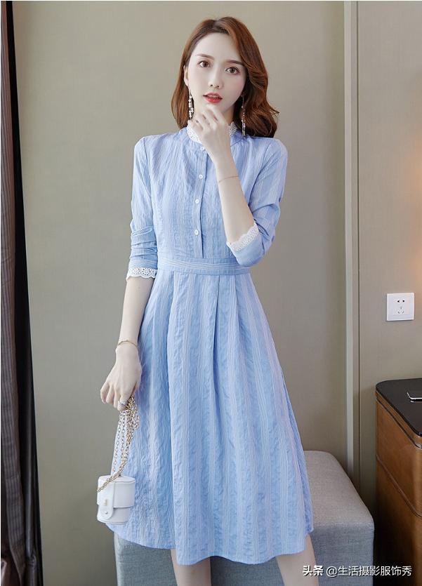 显瘦20斤的时尚衬衫领减龄连衣裙,格子衬衫式收腰显瘦连衣裙