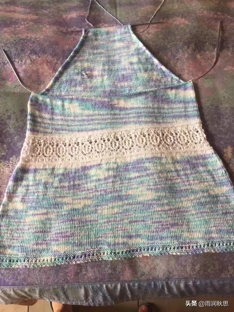 段染蕾丝棉线从上往下编织,手工织棉线衣教程视频