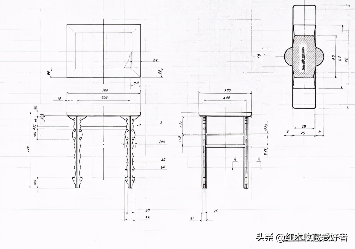 中国传统家具手绘三视图,古典家具设计图纸