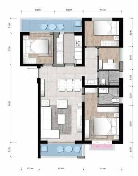 俊发盛唐城两室户型,俊发盛唐城113户型出租