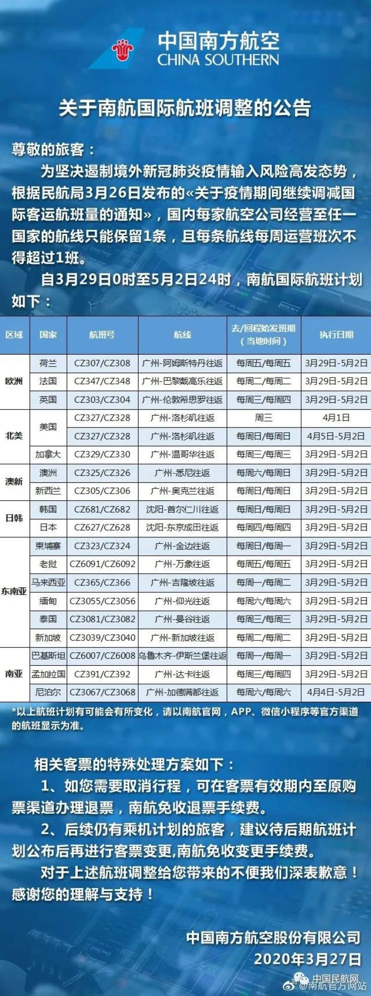 关于国际航班调整通知最新,明日航班最新信息