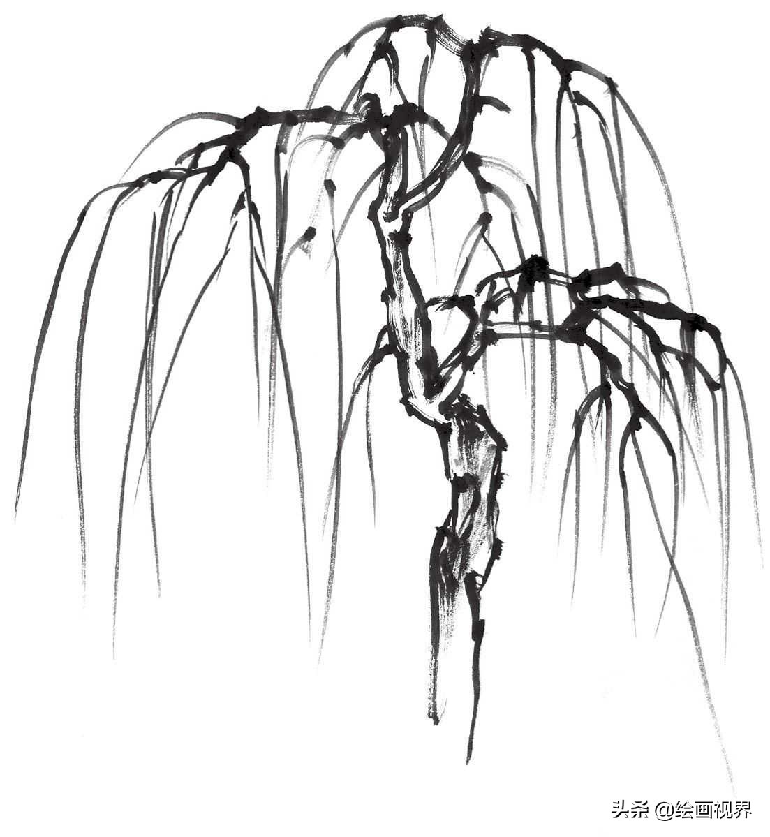 国画双钩树的画法入门,国画杂树与山石的画法图片