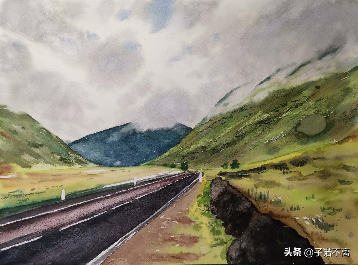 「子诺水彩」我为你翻山越岭，也安心看风景