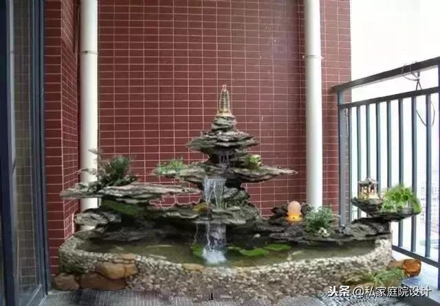 一米宽的阳台怎么设计鱼池假山,上海阳台流水假山鱼池景观设计