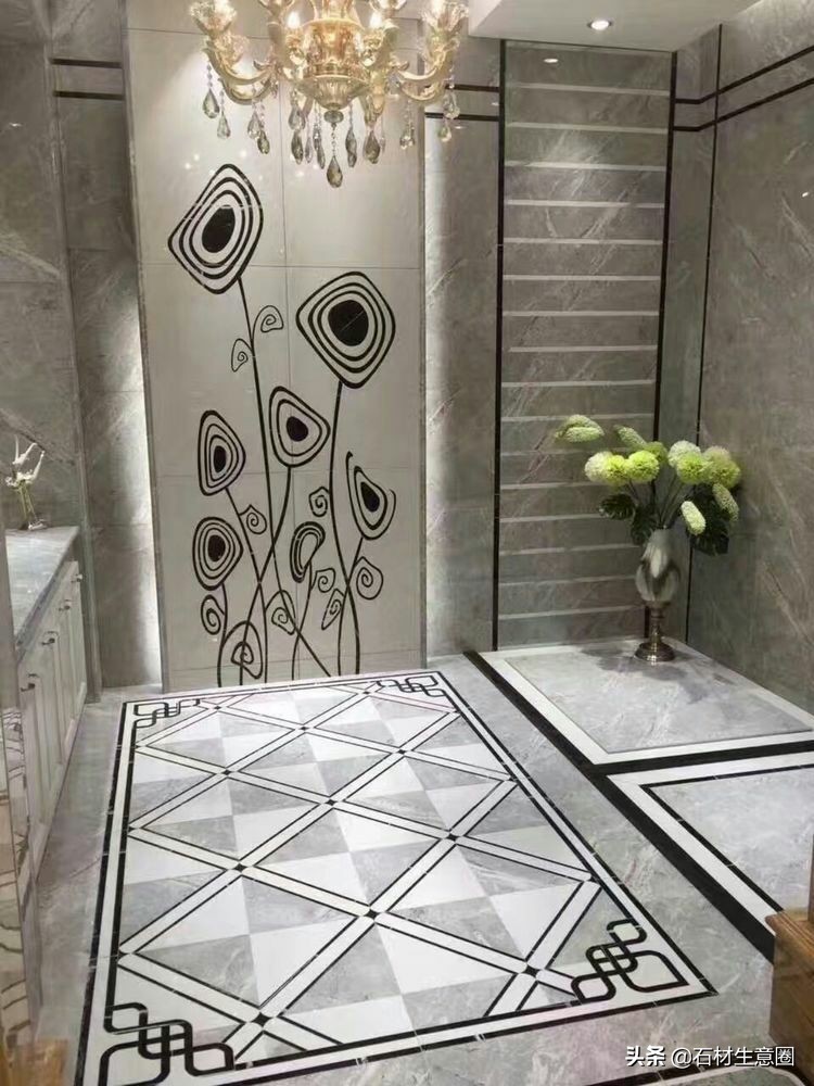 大理石地面水刀拼花效果图,100多平方水刀拼花图片