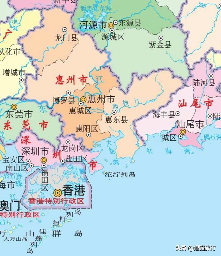 南海沿岸的潮州、揭阳、惠州,主城区都不在海边