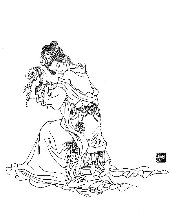 彭连熙工笔白描人物作品,工笔戏曲净角人物白描底稿