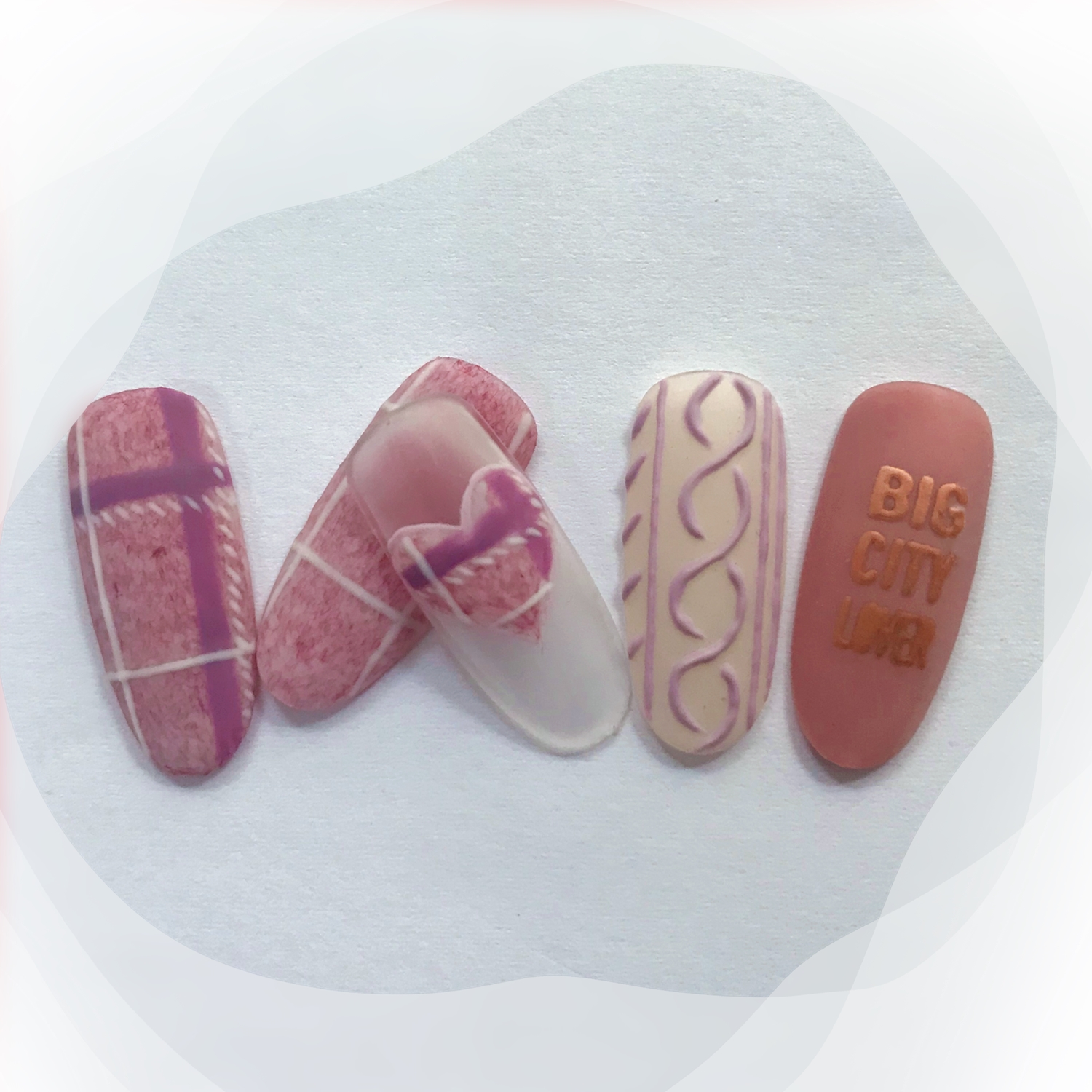 奶油皮纹法式格纹美甲教程,皮草胶美甲款式图案