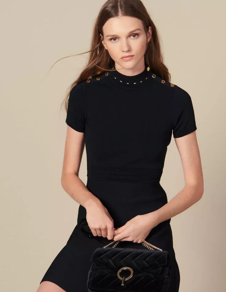 sandro18款小黑裙,法国轻奢女装sandro