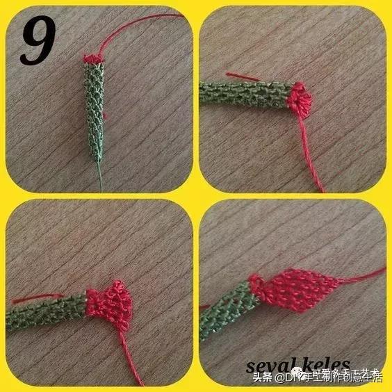 只是用针穿上了线不断绕圈打结,做出来的仿真花竟然比钩的还好看