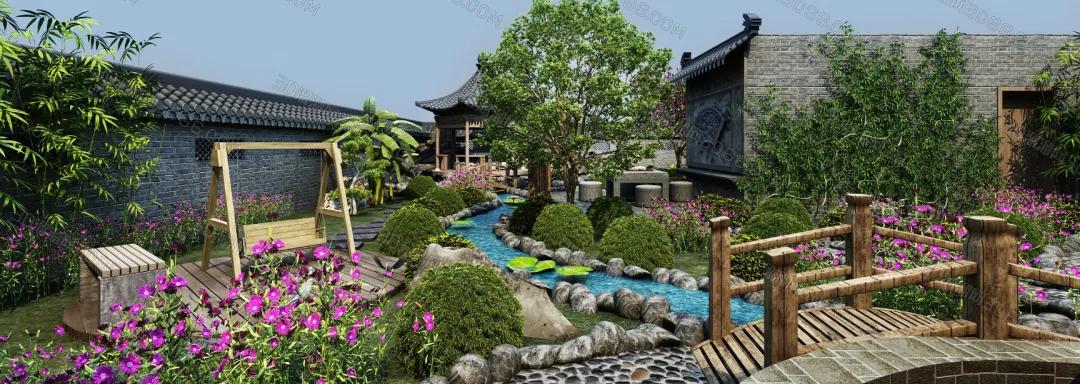 日式庭院景观设计3d图,日系庭院设计建模