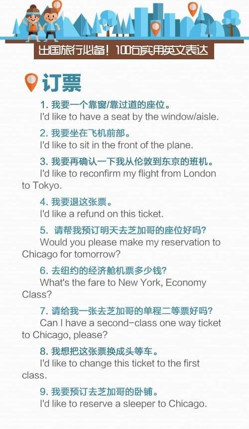 出国旅游必备50句英文翻译,旅行必备100个英文表达