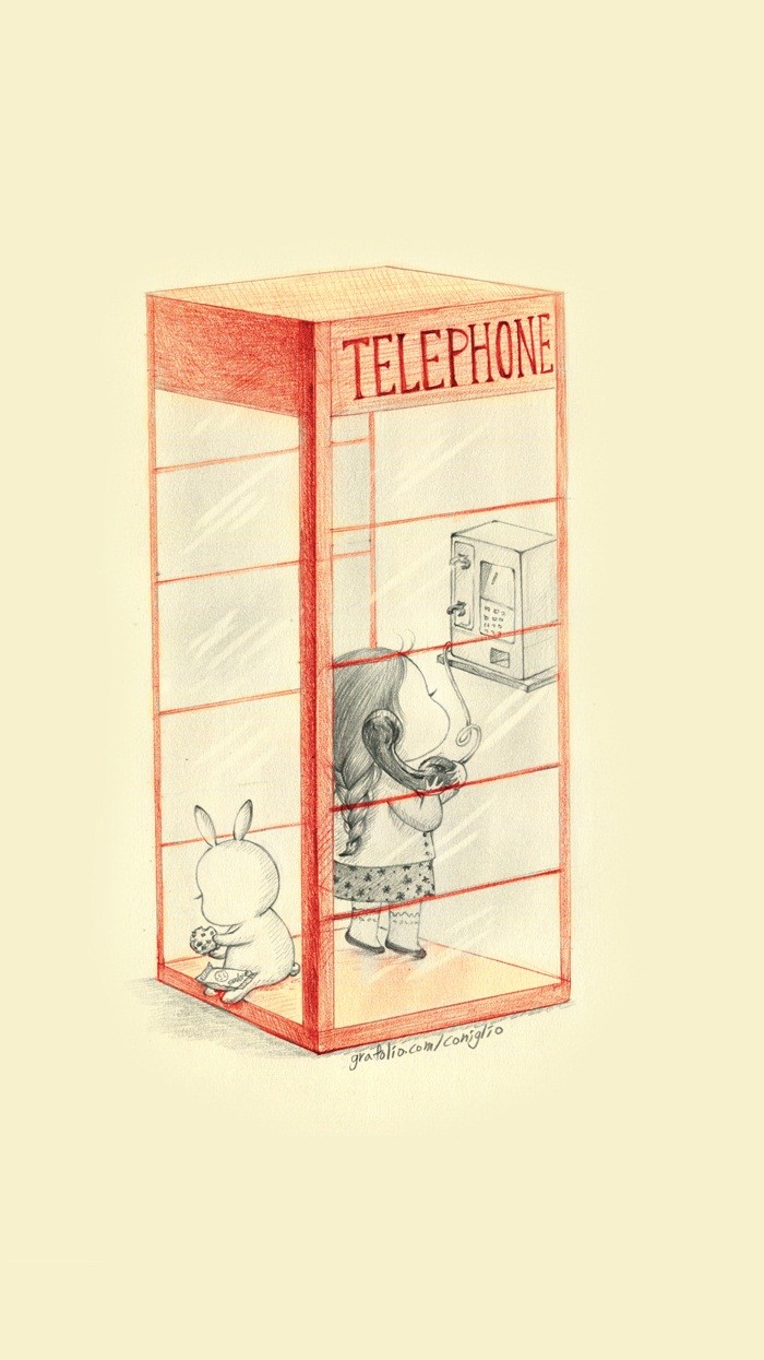 少女与兔子插画,兔子手绘创意插画