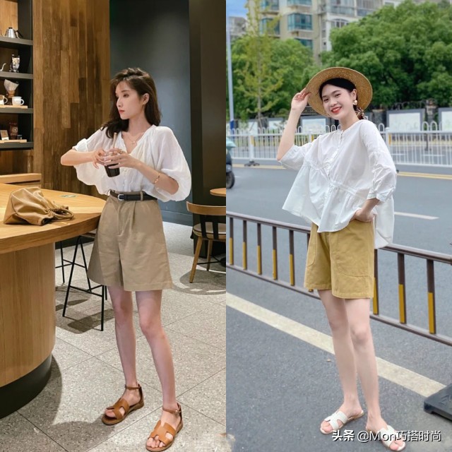 白衬衫卡其裤搭配女,穿搭女夏季搭配高级感九分牛仔裤