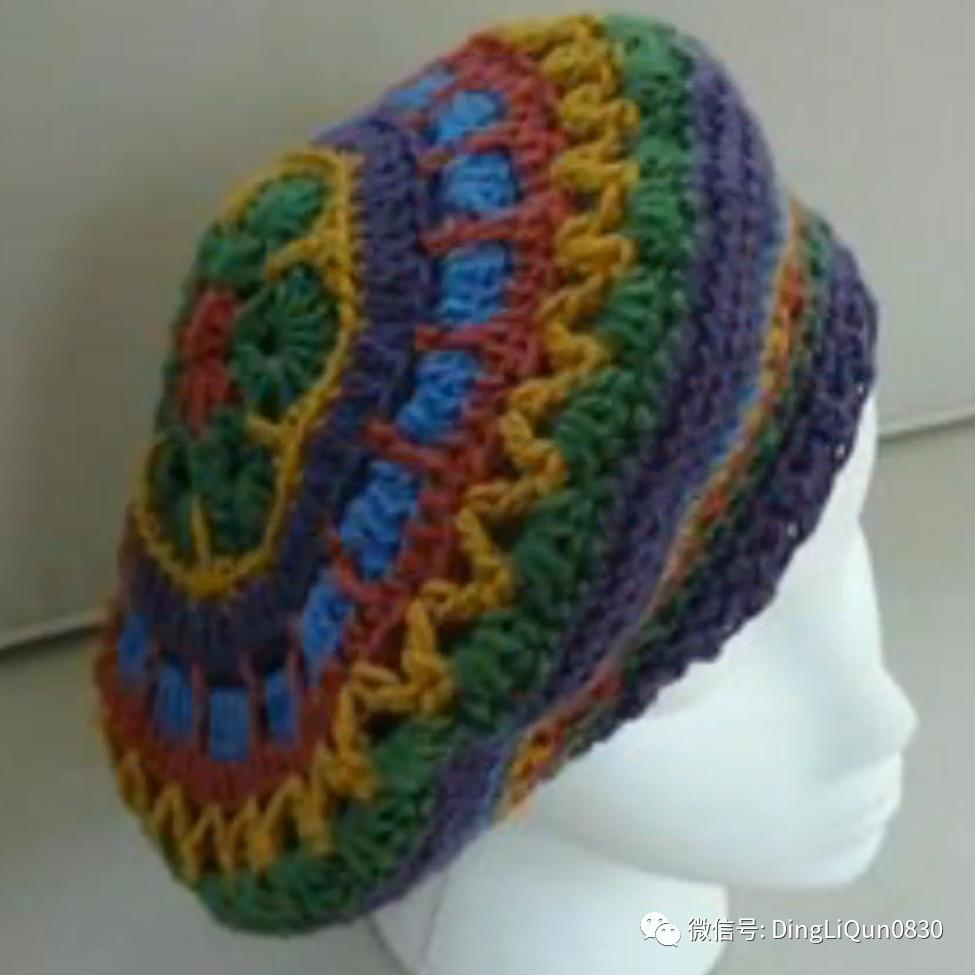 拼色帽子花样钩织教程冰丝线,双色线搭配的帽子钩织教程