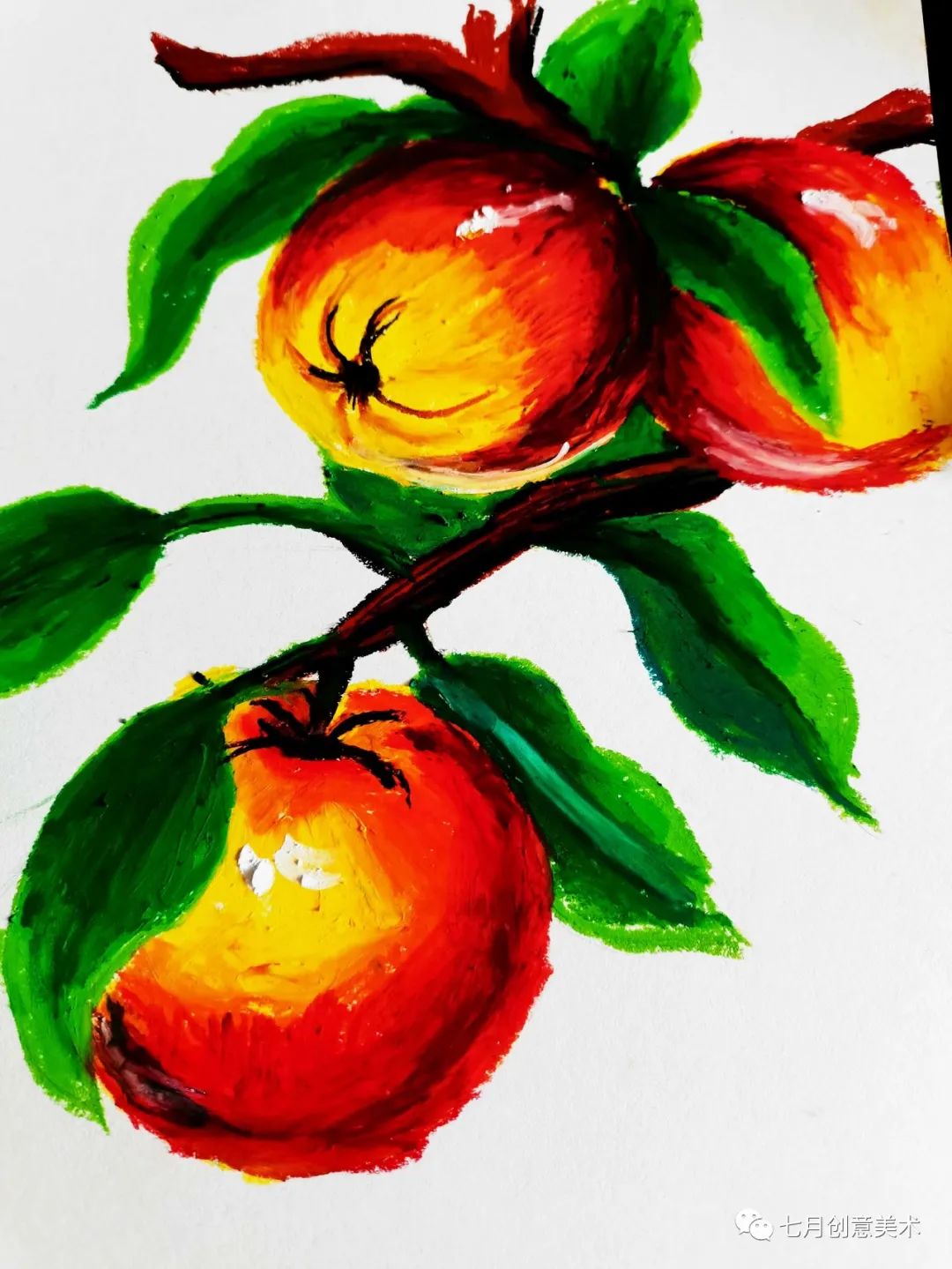 零基础油画棒画苹果,油画棒画苹果图片教程