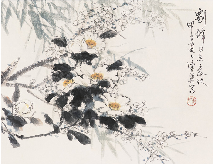 名家山茶花写意画,名家写意茶花