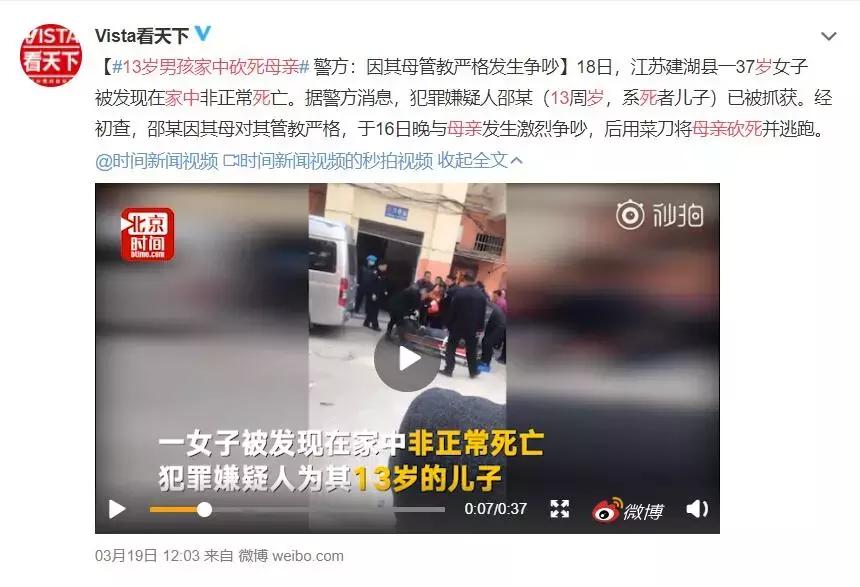 13岁孩子砍死37岁的母亲，起因是妈妈当面打死了他的宠物狗