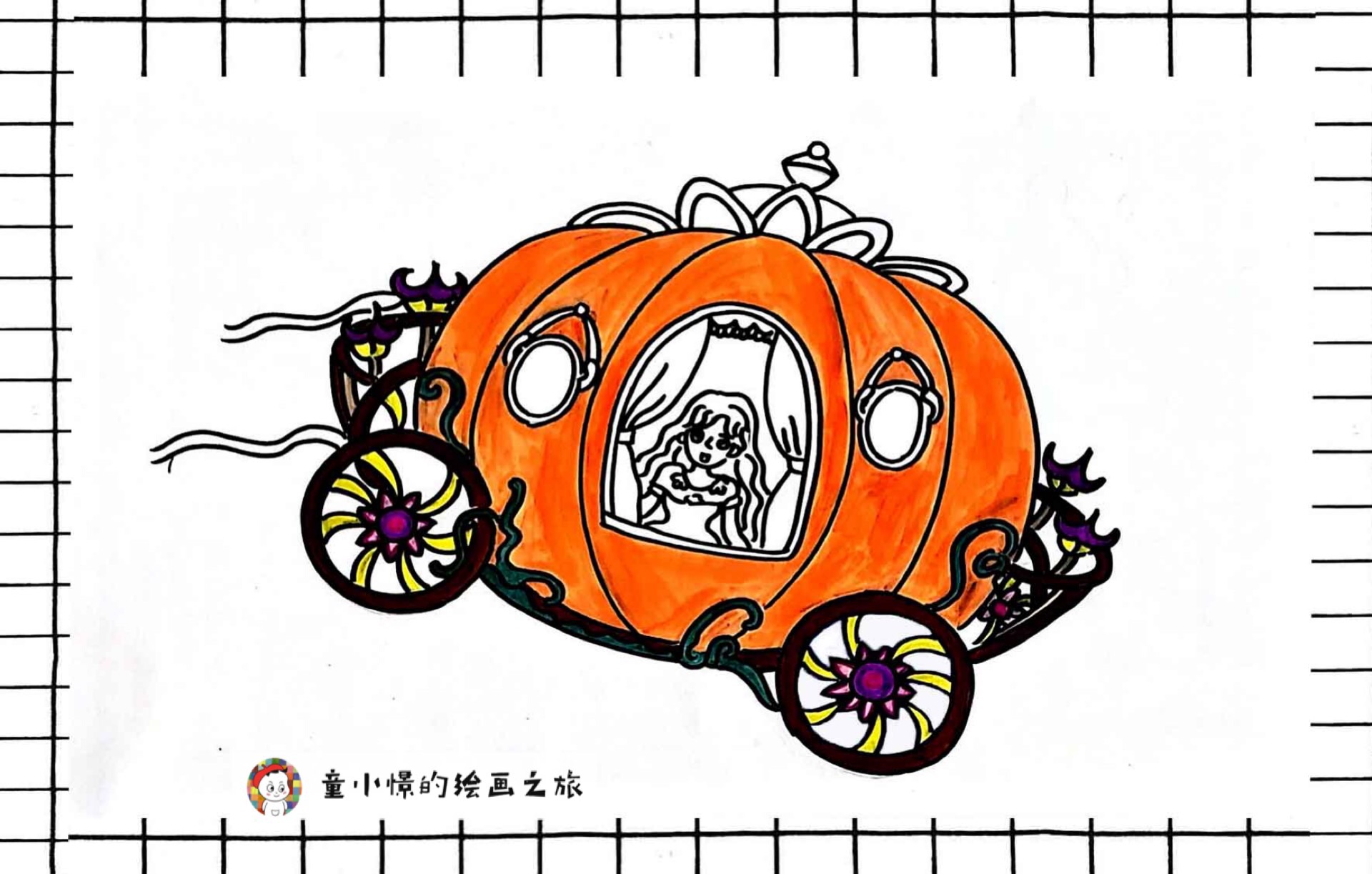 画南瓜马车简笔画,南瓜马车绘画