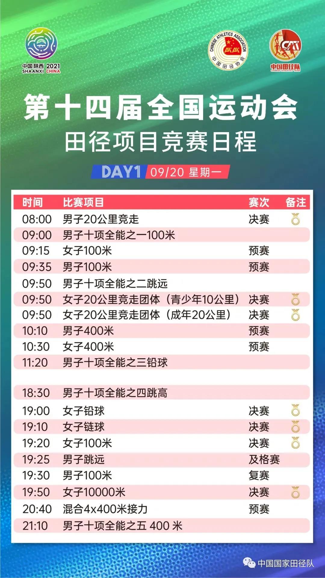 中国陕西2021全运会,2021全运会赛程时间表