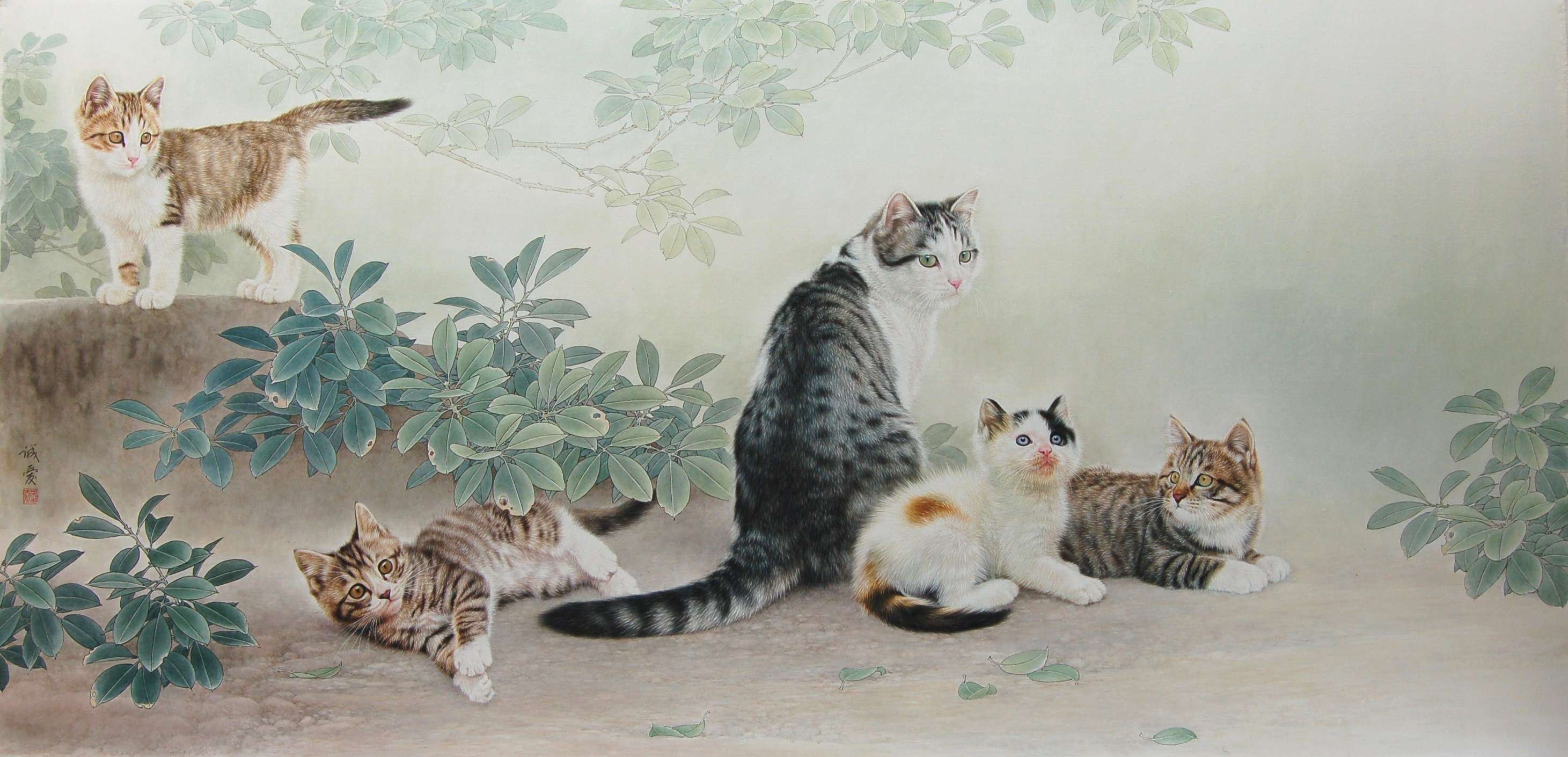 邢诚爱工笔画猫的图片,邢诚爱工笔画猫兔子高清大图