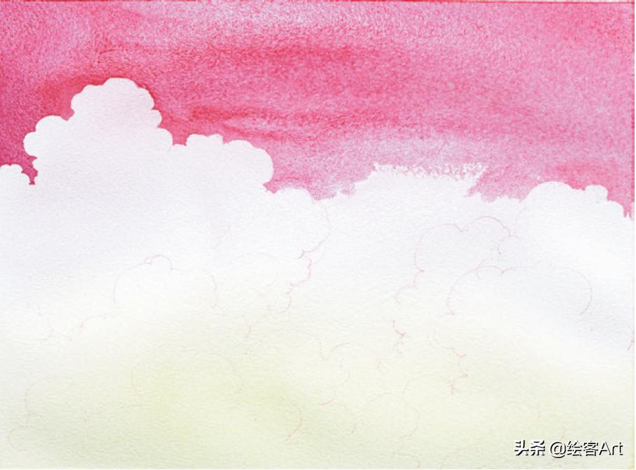 用水彩颜料画天空还有云朵,有手就能画的绘画