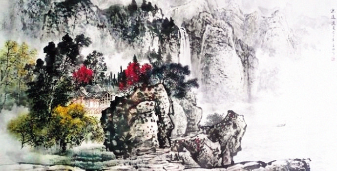 杨昌林山水画,现代水墨林溪山水画