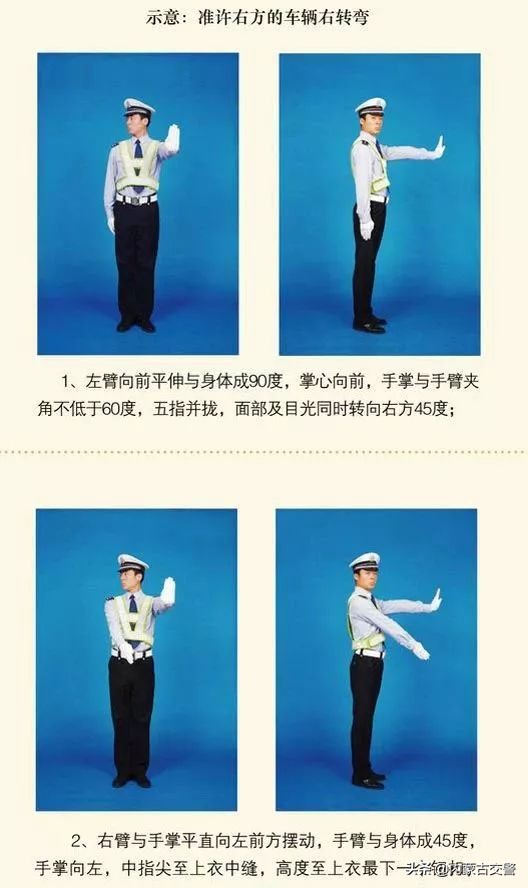 交警手势信号图解路上必备,交警手势一看就懂的小技巧