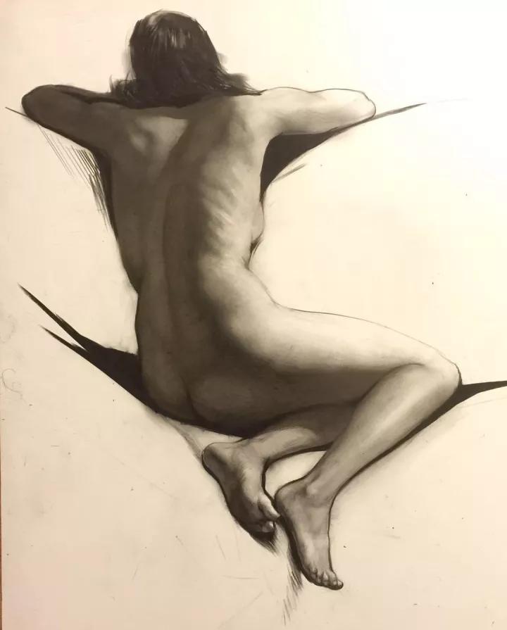 唯美风格素描画,妖娆的背影素描画