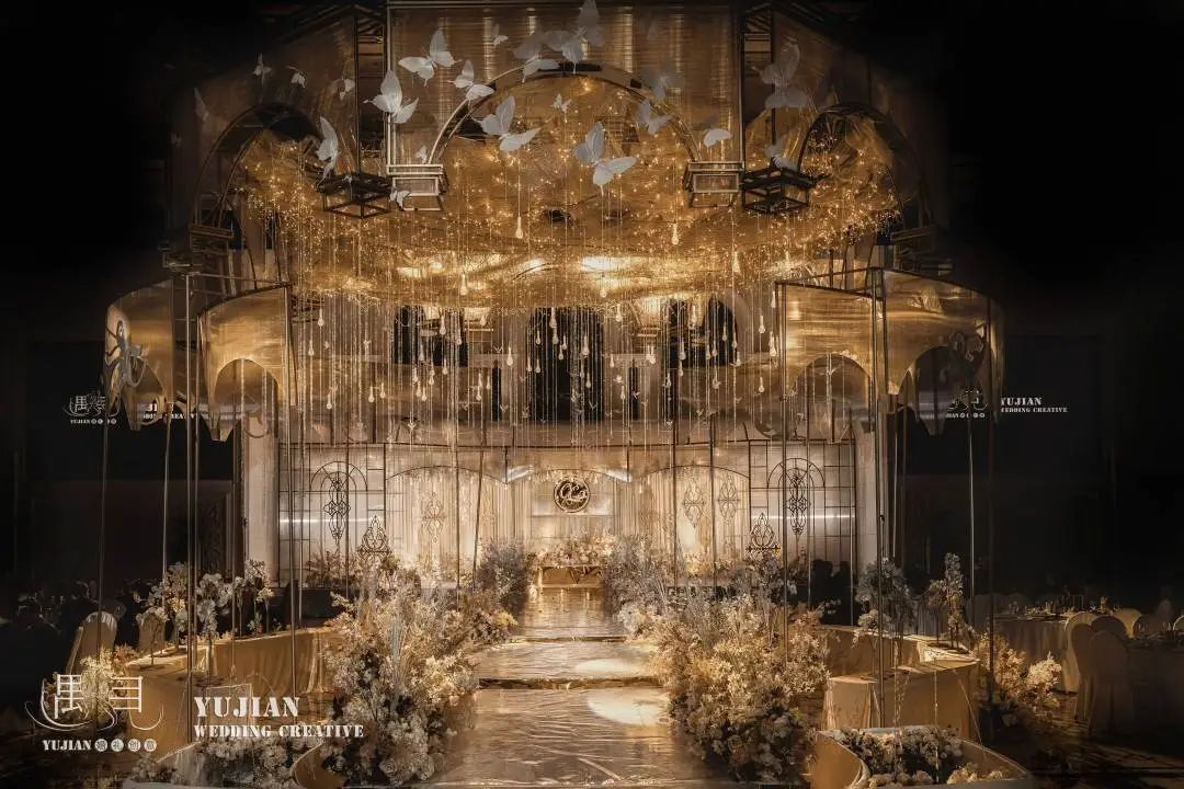 香槟色主题婚礼布置,香槟色婚礼桌椅布置