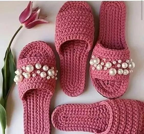 钩拖鞋边上编织教程,布条钩织拖鞋的全过程