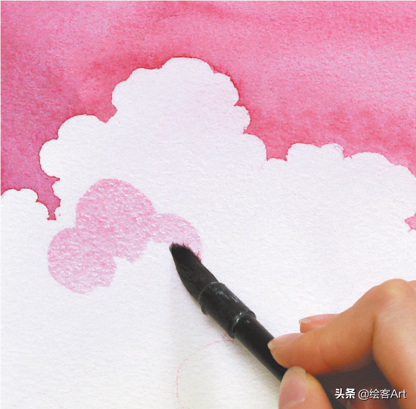 用水彩颜料画天空还有云朵,有手就能画的绘画