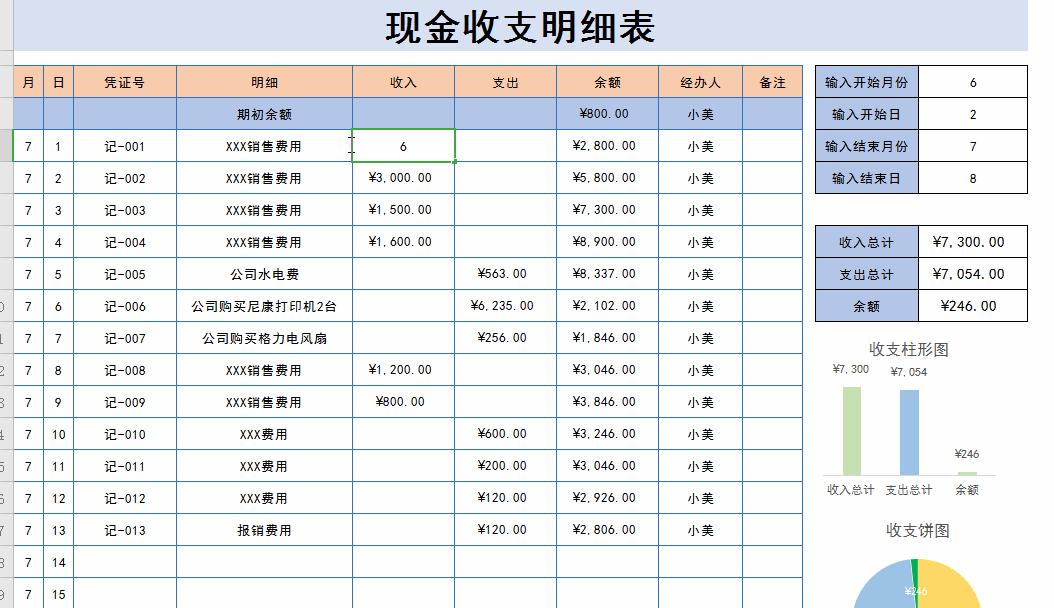 财务表格公式自动计算模板,excel制作财务收支表格教程