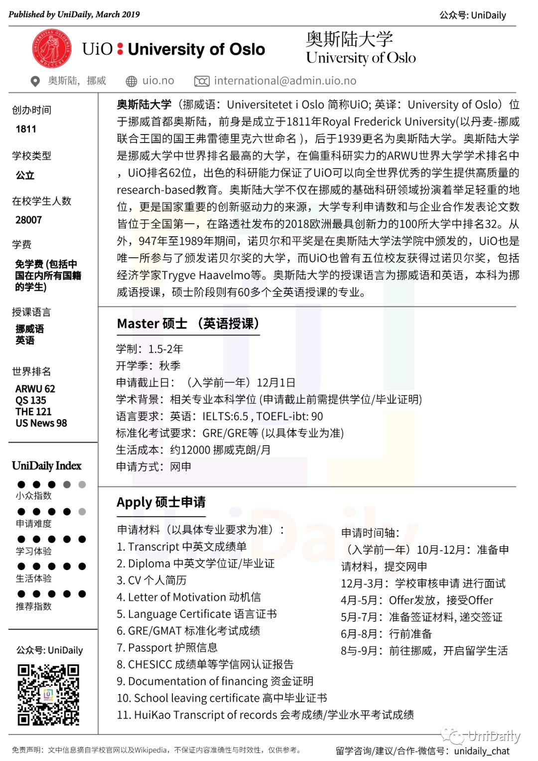 挪威奥斯陆大学,挪威奥斯陆大学本科申请条件