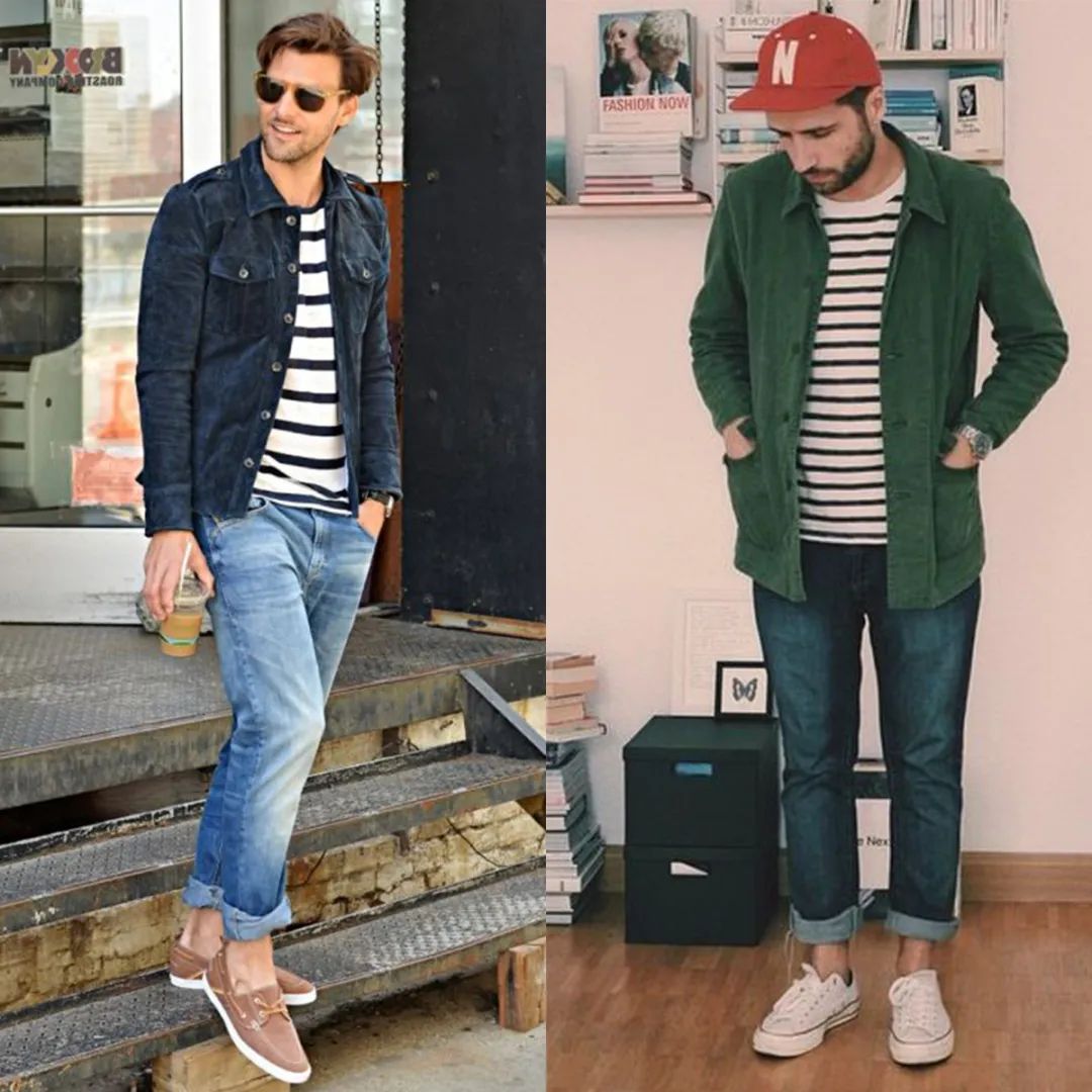 上衣宽松文艺款男装搭配,潮流竖条纹外套男装搭配