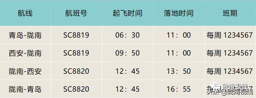 陇南机场最新航班时刻表,陇南机场2022年夏季航班表