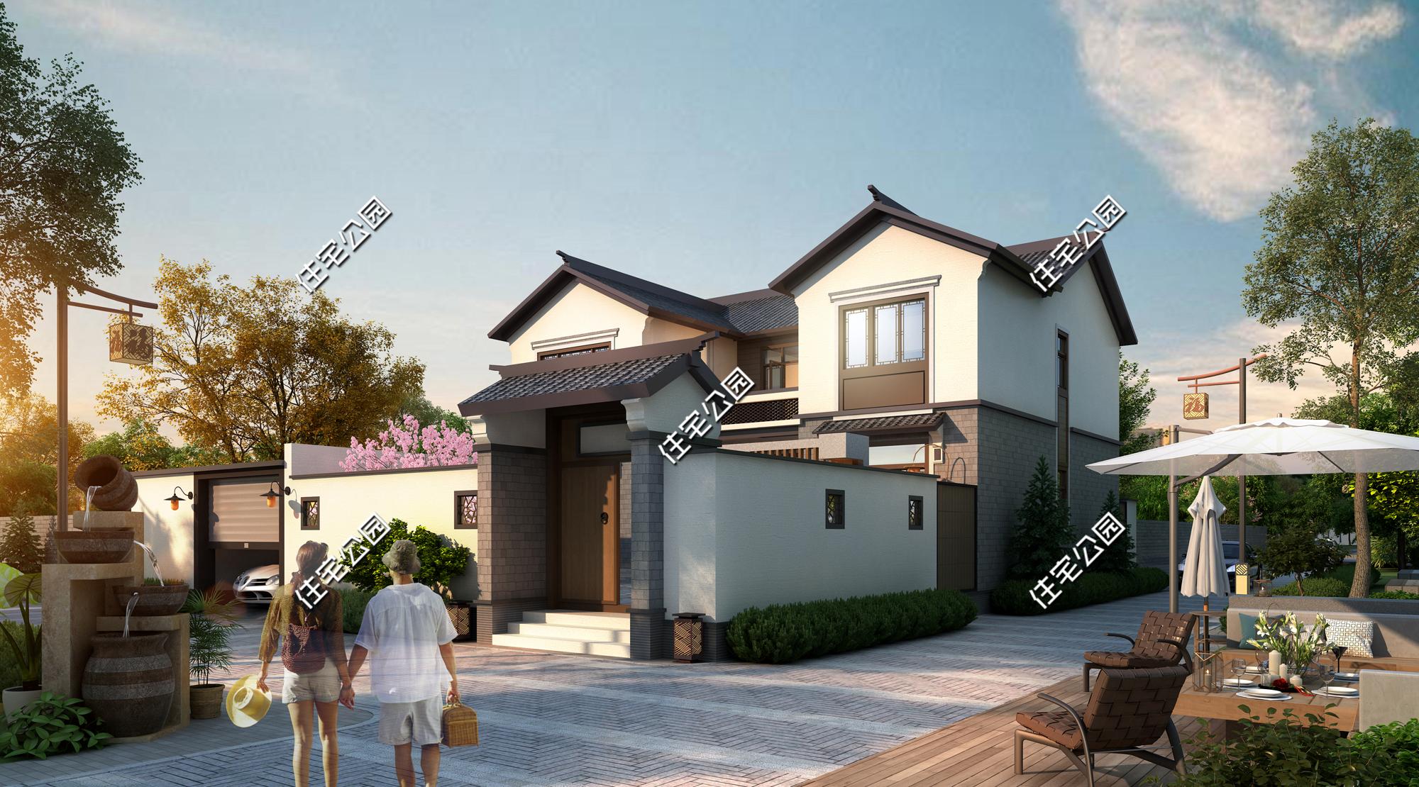 农村新中式小院别墅,新中式带泳池别墅小院