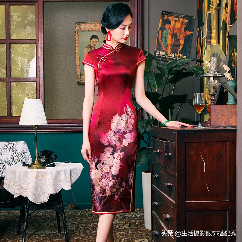 30岁到35岁女旗袍高端长袖加厚,高档旗袍35岁黄色